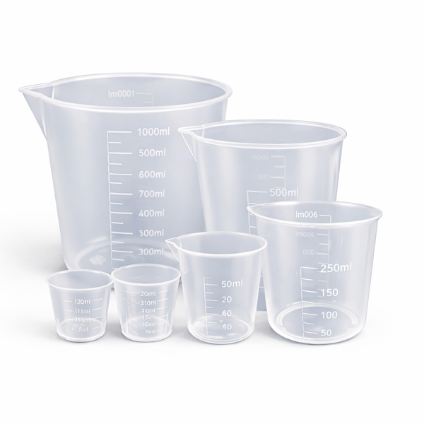 סט 6 כוסות מדידה  30 / 50 / 100 / 250 / 500 / 1000 מ״ל